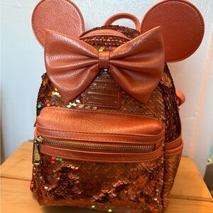 Loungefly Disney Sequin Backpack with Bow - Orange